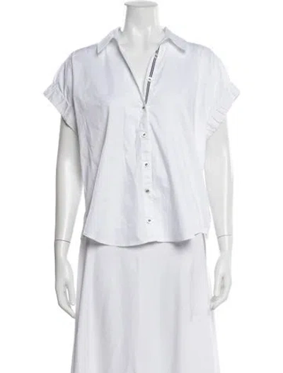 Pre-owned Veronica Beard V-neck Short Sleeve Button-up Top In White