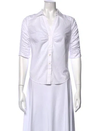 Pre-owned Veronica Beard V-neck Short Sleeve Button-up Top In White