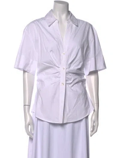 Pre-owned Veronica Beard V-neck Short Sleeve Button-up Top In White
