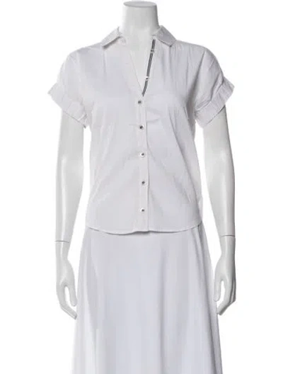 Pre-owned Veronica Beard V-neck Short Sleeve Button-up Top In White