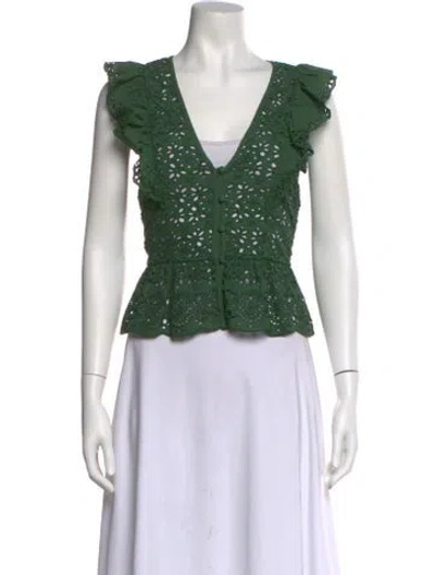 Pre-owned Veronica Beard V-neck Short Sleeve Crop Top In Green