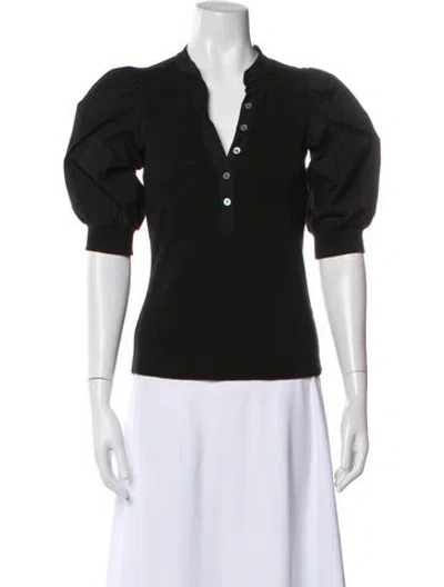 Pre-owned Veronica Beard V-neck Short Sleeve Polo In Black