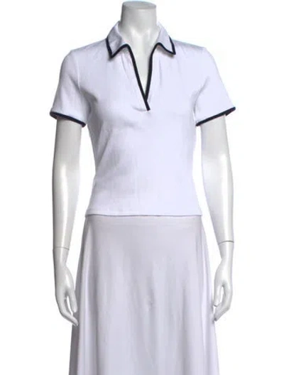 Pre-owned Veronica Beard V-neck Short Sleeve Polo In Blue/white