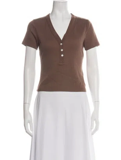 Pre-owned Veronica Beard V-neck Short Sleeve Polo In Brown
