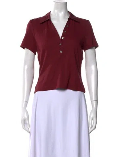 Pre-owned Veronica Beard V-neck Short Sleeve Polo In Burgundy