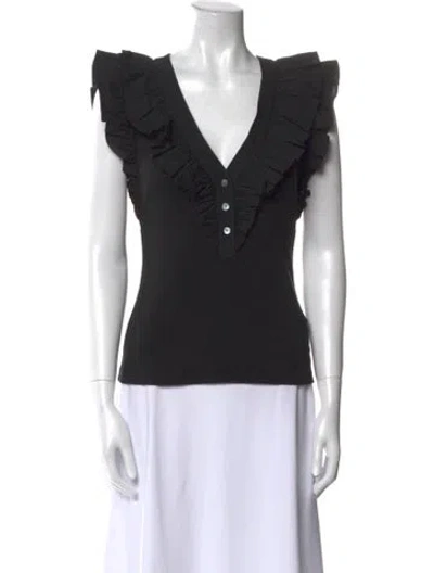 Pre-owned Veronica Beard V-neck Short Sleeve Top In Black