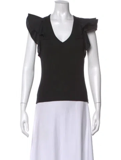 Pre-owned Veronica Beard V-neck Short Sleeve Top In Black