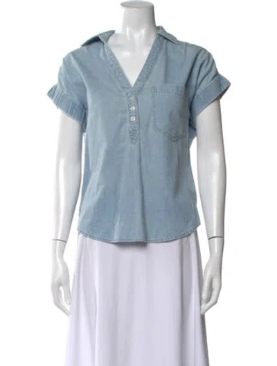 Pre-owned Veronica Beard V-neck Short Sleeve Top In Blue