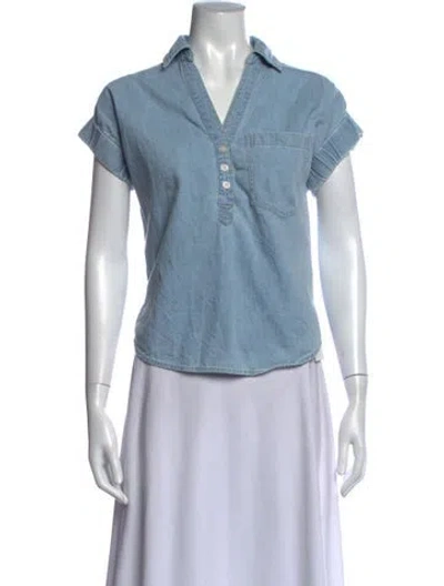 Pre-owned Veronica Beard V-neck Short Sleeve Top In Blue