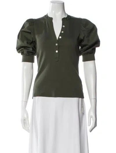 Pre-owned Veronica Beard V-neck Short Sleeve Top In Green