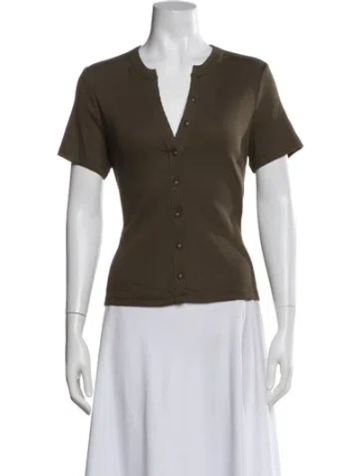 Pre-owned Veronica Beard V-neck Short Sleeve Top In Green
