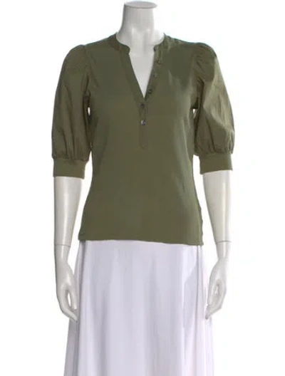 Pre-owned Veronica Beard V-neck Short Sleeve Top In Green