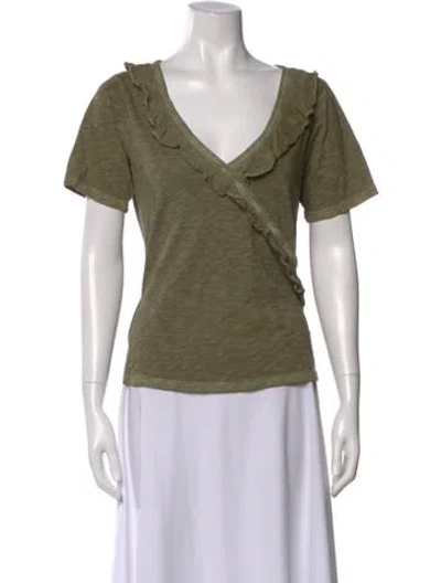 Pre-owned Veronica Beard V-neck Short Sleeve Top In Green