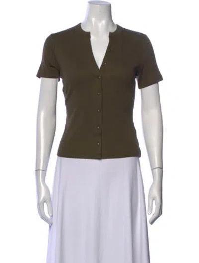 Pre-owned Veronica Beard V-neck Short Sleeve Top In Green