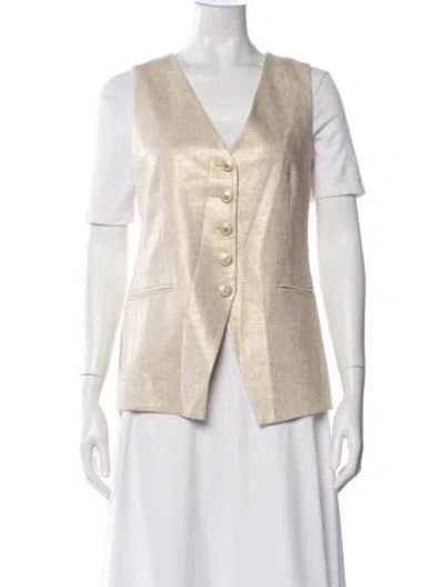 Pre-owned Veronica Beard V-neck Short Sleeve Top W/ Tags In Neutral