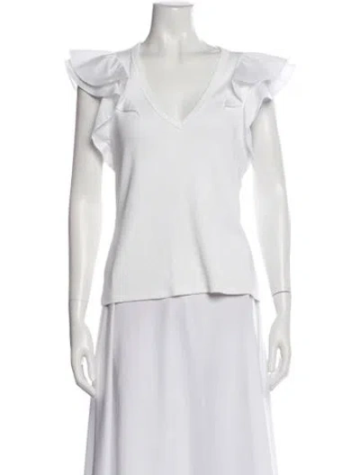 Pre-owned Veronica Beard V-neck Short Sleeve Top In White