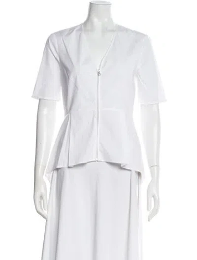 Pre-owned Veronica Beard V-neck Short Sleeve Top In White