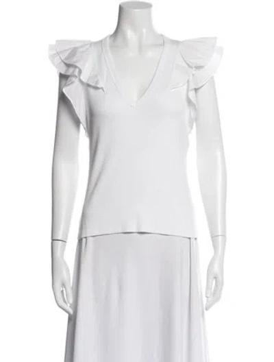 Pre-owned Veronica Beard V-neck Short Sleeve Top In White