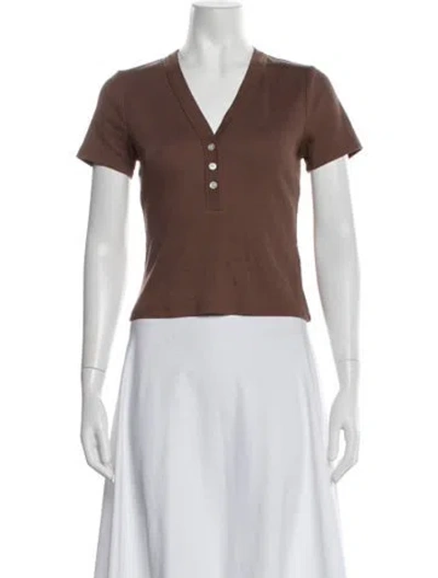 Pre-owned Veronica Beard V-neck Short Sleeve T-shirt In Brown