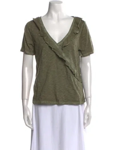 Pre-owned Veronica Beard V-neck Short Sleeve T-shirt In Green