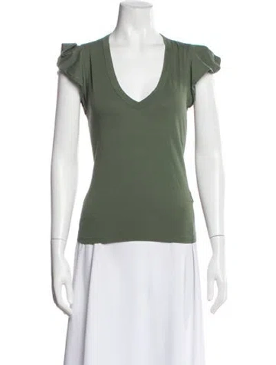 Pre-owned Veronica Beard V-neck Short Sleeve T-shirt In Green