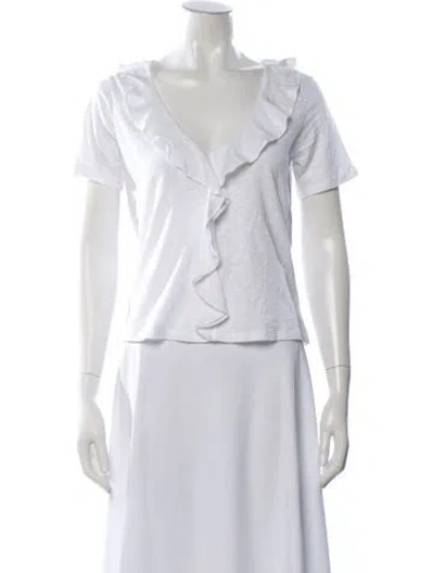 Pre-owned Veronica Beard V-neck Short Sleeve T-shirt In White