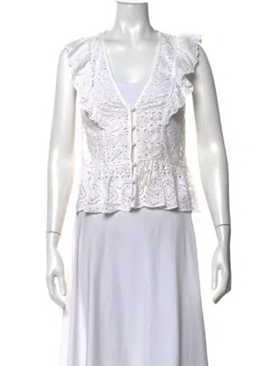 Pre-owned Veronica Beard V-neck Sleeveless Blouse In White