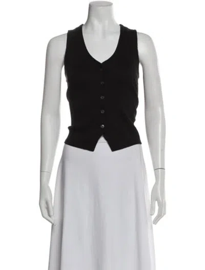 Pre-owned Veronica Beard V-neck Sleeveless Button-up Top In Black