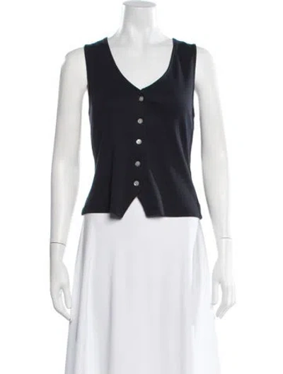 Pre-owned Veronica Beard V-neck Sleeveless Button-up Top In Black