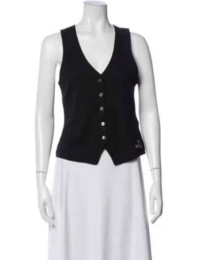 Pre-owned Veronica Beard V-neck Sleeveless Button-up Top In Black
