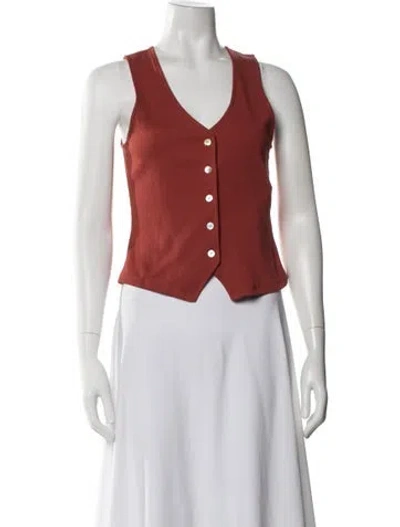 Pre-owned Veronica Beard V-neck Sleeveless Button-up Top In Orange