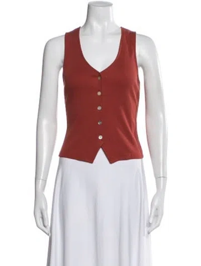 Pre-owned Veronica Beard V-neck Sleeveless Button-up Top In Orange