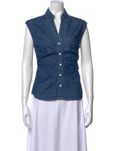 Pre-owned Veronica Beard V-neck Sleeveless Button-up Top W/ Tags In Blue