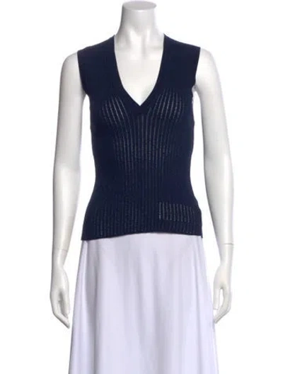 Pre-owned Veronica Beard V-neck Sleeveless Top In Blue