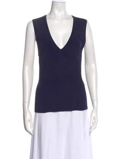 Pre-owned Veronica Beard V-neck Sleeveless Top In Blue