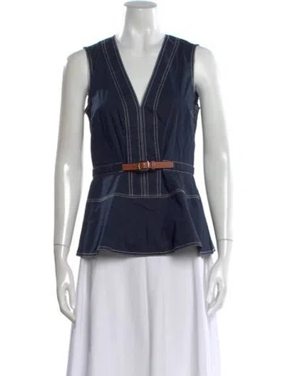 Pre-owned Veronica Beard V-neck Sleeveless Top In Blue