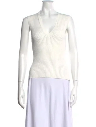 Pre-owned Veronica Beard V-neck Sleeveless Top In Metallic/white