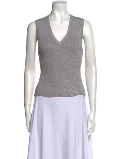 Pre-owned Veronica Beard V-neck Sleeveless Top W/ Tags In Silver