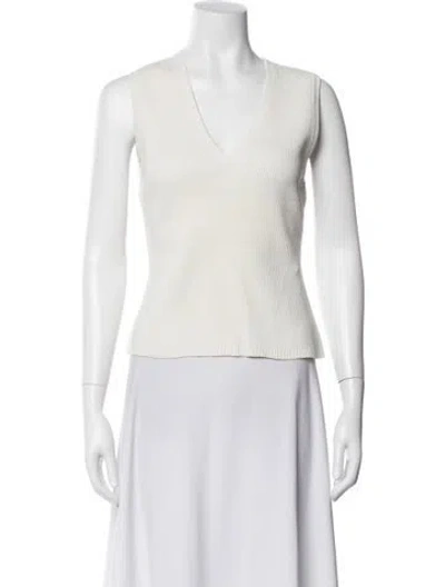 Pre-owned Veronica Beard V-neck Sleeveless Top In White