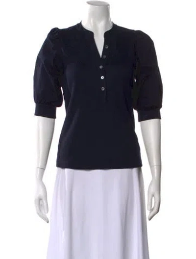 Pre-owned Veronica Beard V-neck Three-quarter Sleeve Blouse In Black