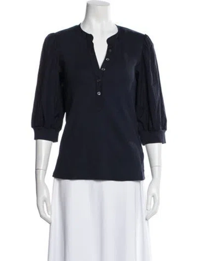 Pre-owned Veronica Beard V-neck Three-quarter Sleeve Blouse In Blue