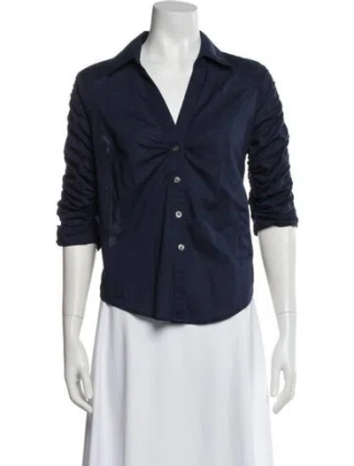 Pre-owned Veronica Beard V-neck Three-quarter Sleeve Blouse In Blue