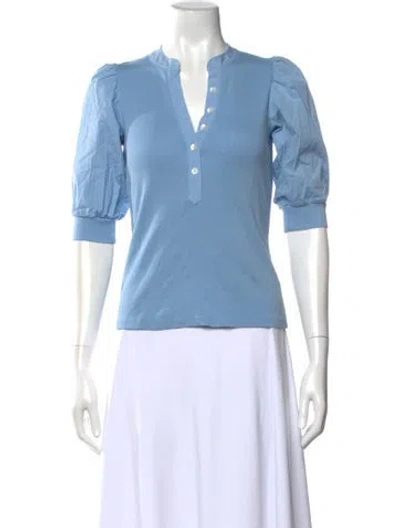 Pre-owned Veronica Beard V-neck Three-quarter Sleeve Blouse In Blue