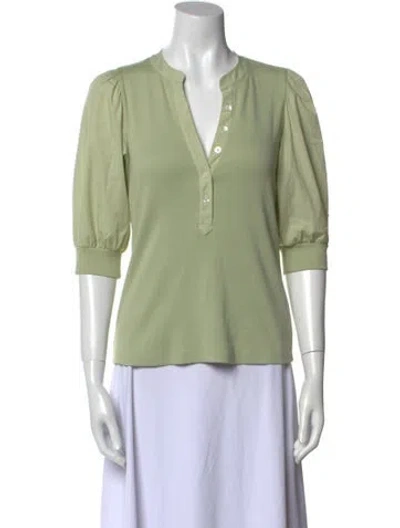 Pre-owned Veronica Beard V-neck Three-quarter Sleeve Blouse In Green