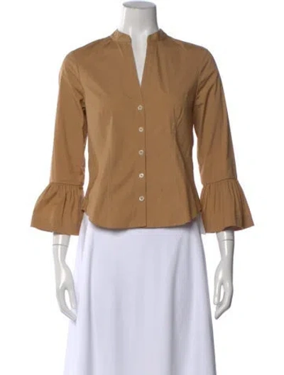 Pre-owned Veronica Beard V-neck Three-quarter Sleeve Blouse In Neutral