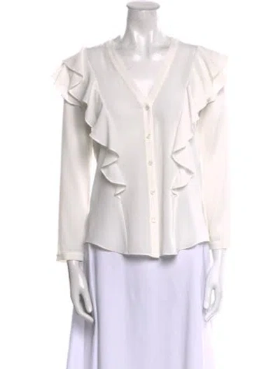 Pre-owned Veronica Beard V-neck Three-quarter Sleeve Blouse In White