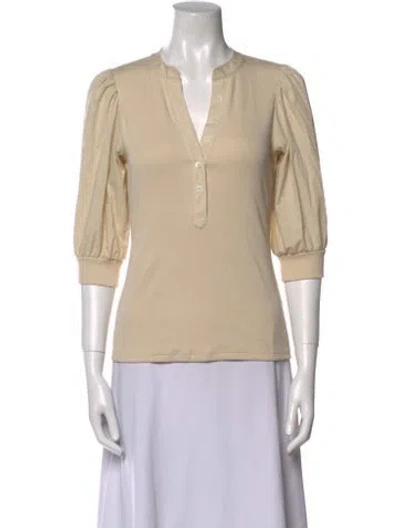 Pre-owned Veronica Beard V-neck Three-quarter Sleeve Blouse In White