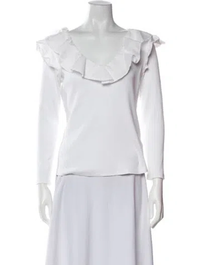 Pre-owned Veronica Beard V-neck Three-quarter Sleeve Blouse In White