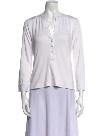 Pre-owned Veronica Beard V-neck Three-quarter Sleeve Blouse In White