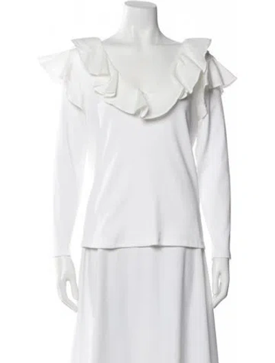 Pre-owned Veronica Beard V-neck Three-quarter Sleeve Blouse In White